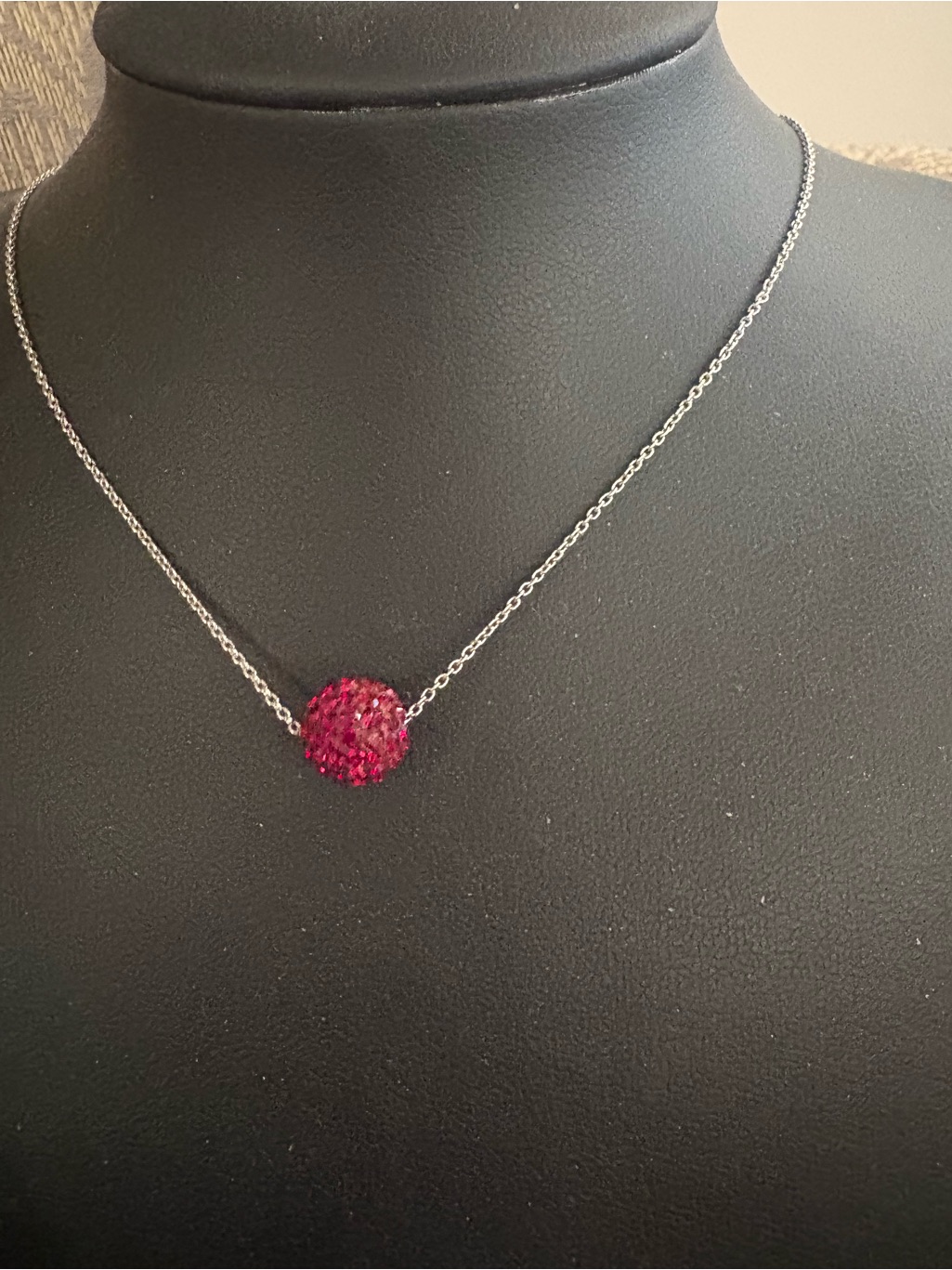Touchstone Crystal Red Sparkle Disco Ball Necklace Excellent Condition Box Inc